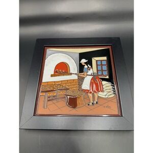 Eduardo Vega Ceramic Art Tile‎ Vintage Ecuador Woman Baking